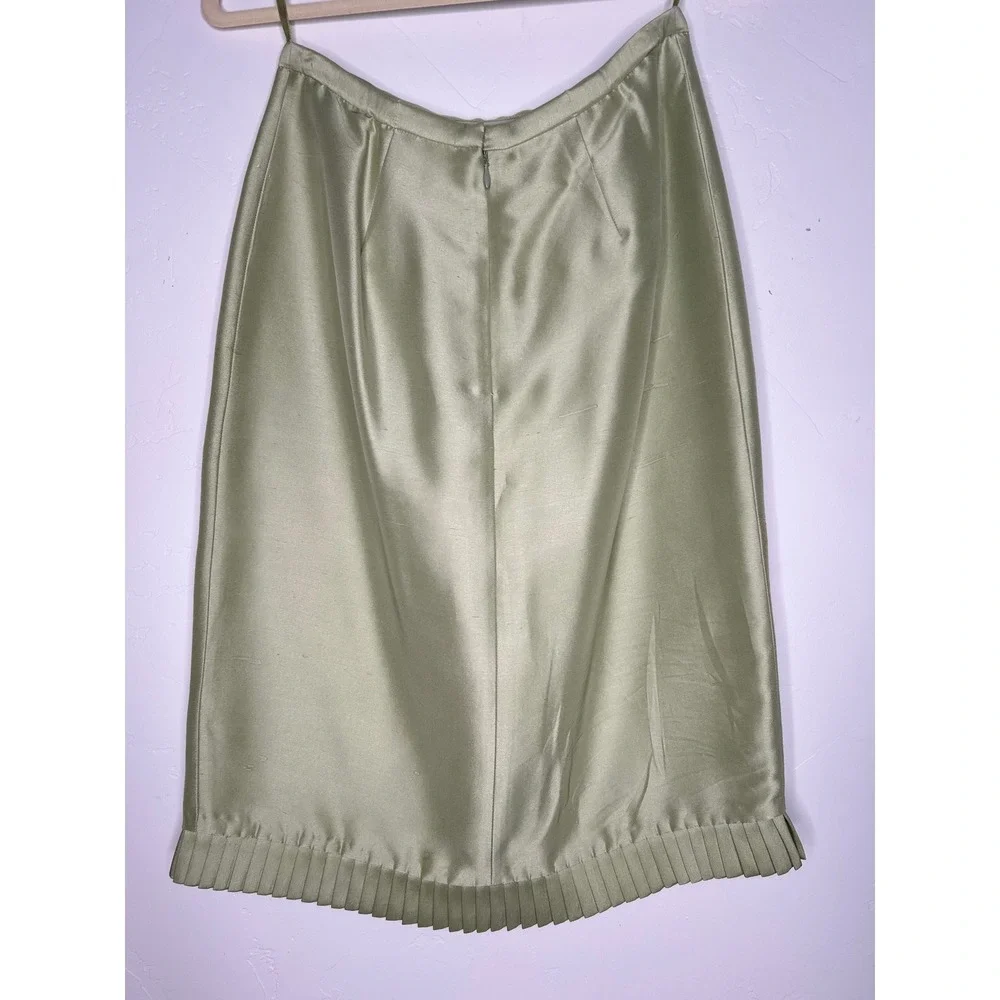 Vintage 90's David Warren Silk Pencil Skirt Floral Embroidery Pleated Trim SZ 6